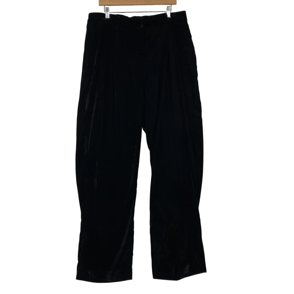 American Eagle Pants Womens XLT Black Velvet Pleated Lined Elastic Waist Bohemia